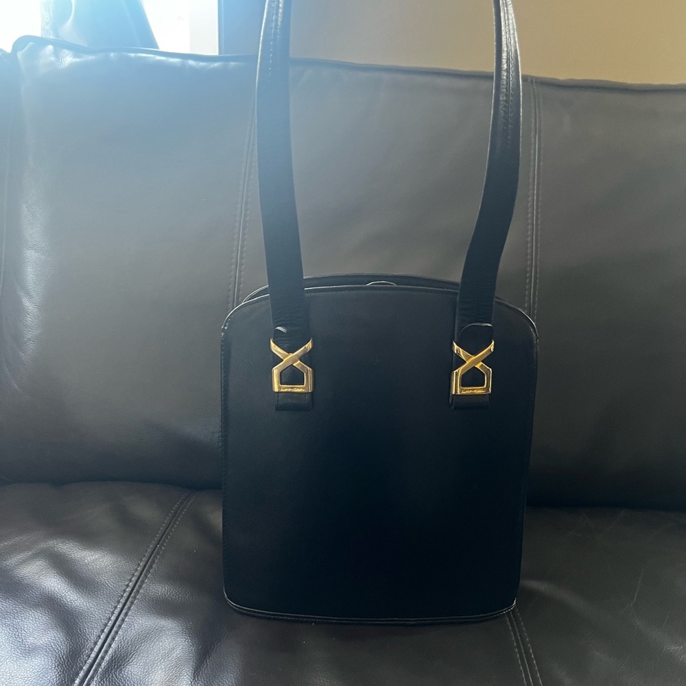 Chic Black Shoulder Bag with Gold Accents
